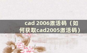 cad 2006激活码（如何获取cad2005激活码）